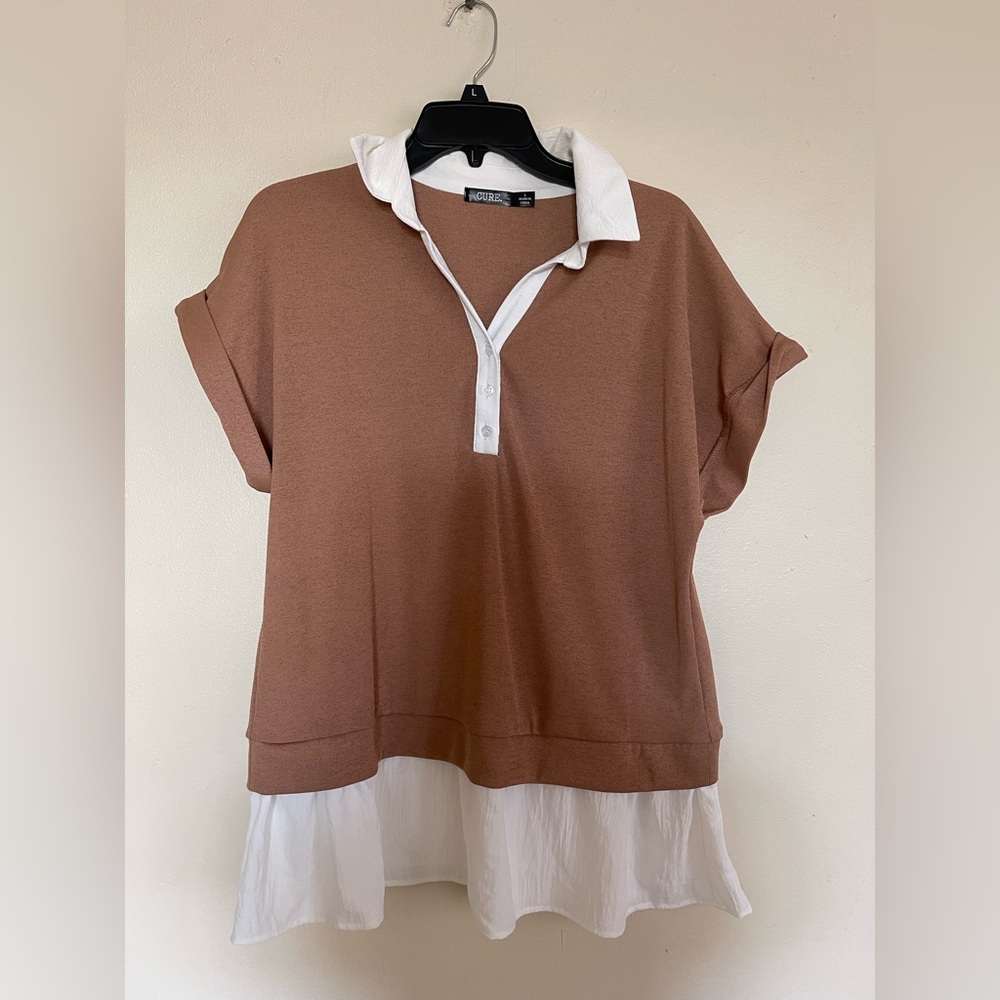 Stylish Brown and White Button Down Shirt